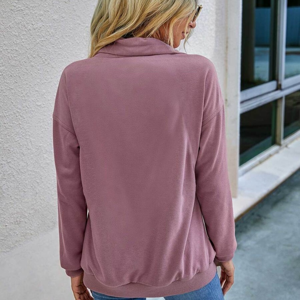 mauve zip up pockets comfy sweater sweatshirt - Picture 9 of 13